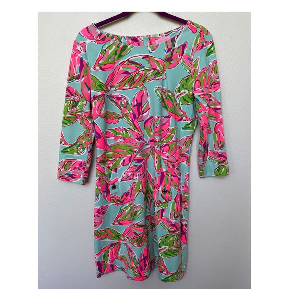 Lilly Pulitzer Charlene Tropical Sheath Dress 3/4 sleeve Pink Blue Women Sz M - Picture 2 of 10